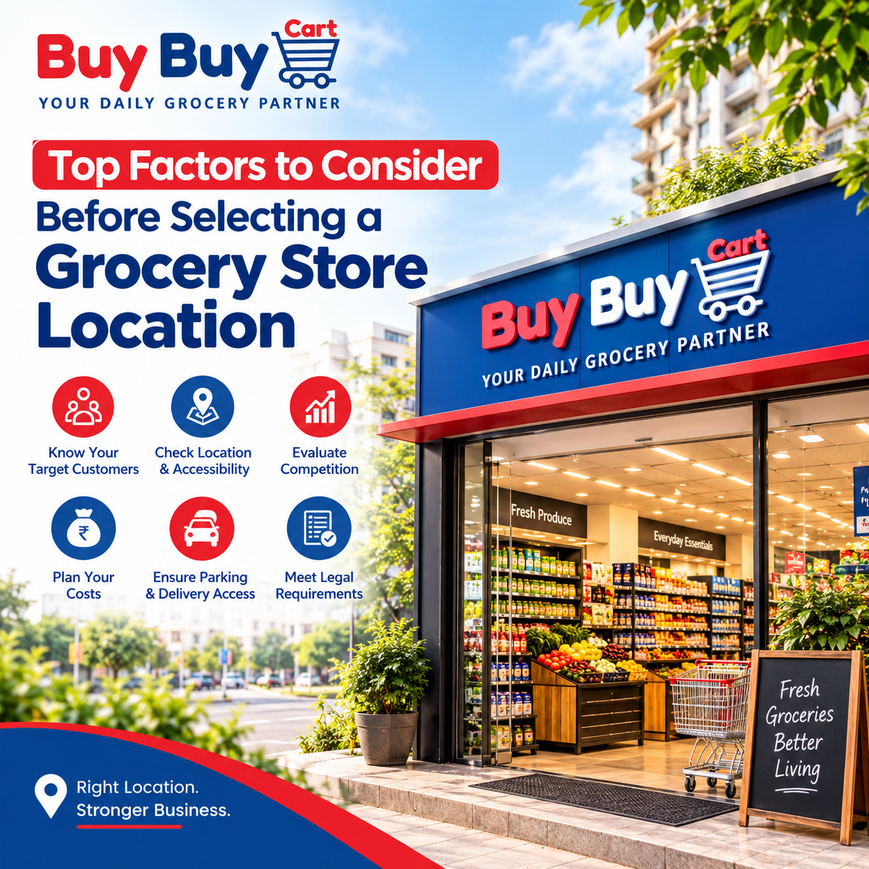 A well-organised grocery store in a residential neighbourhood in India with shelves of daily essentials and an accessible entrance.